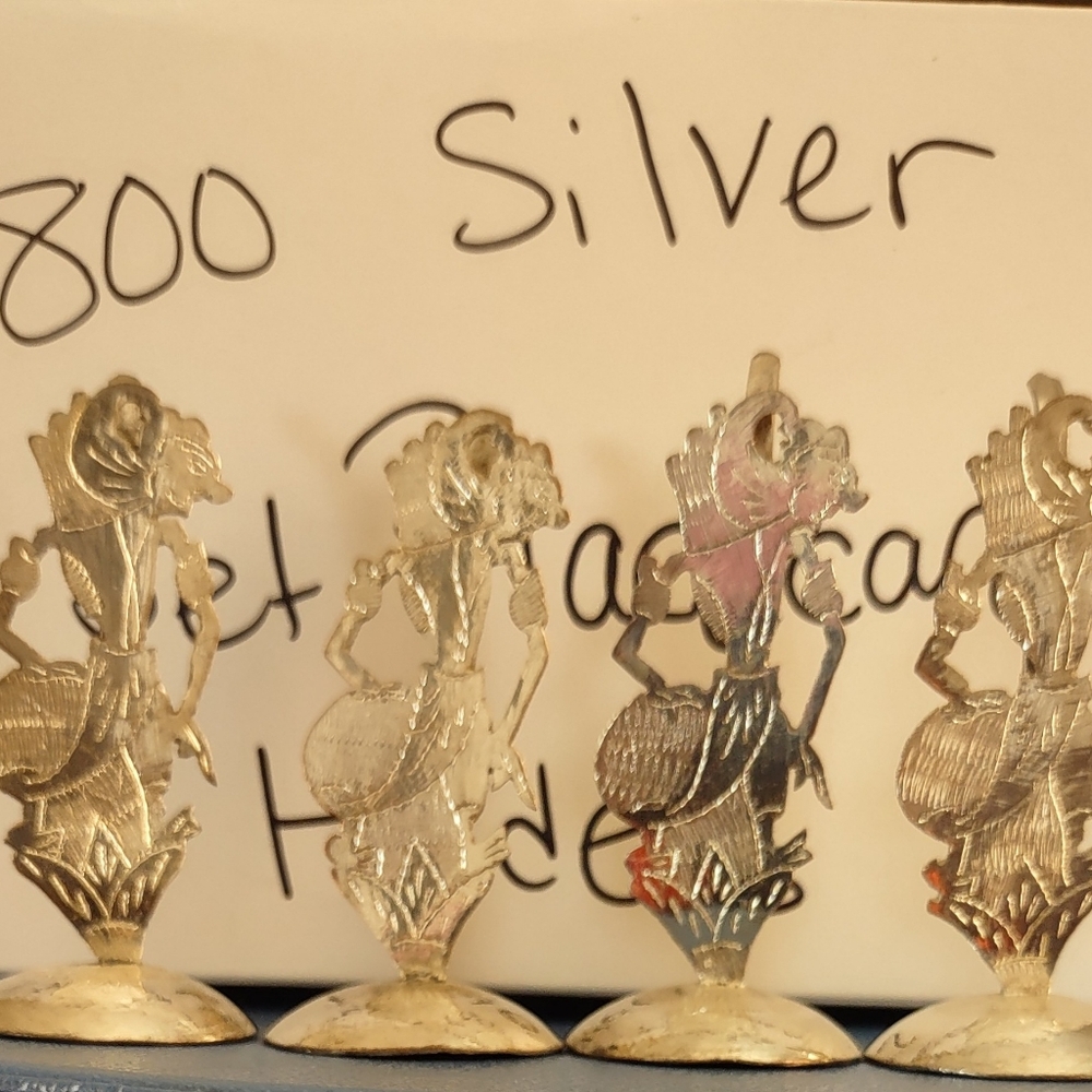 4 Rare Vintage Indonesia Shadow 800 Silver Place /Thank you card/Menu Holders